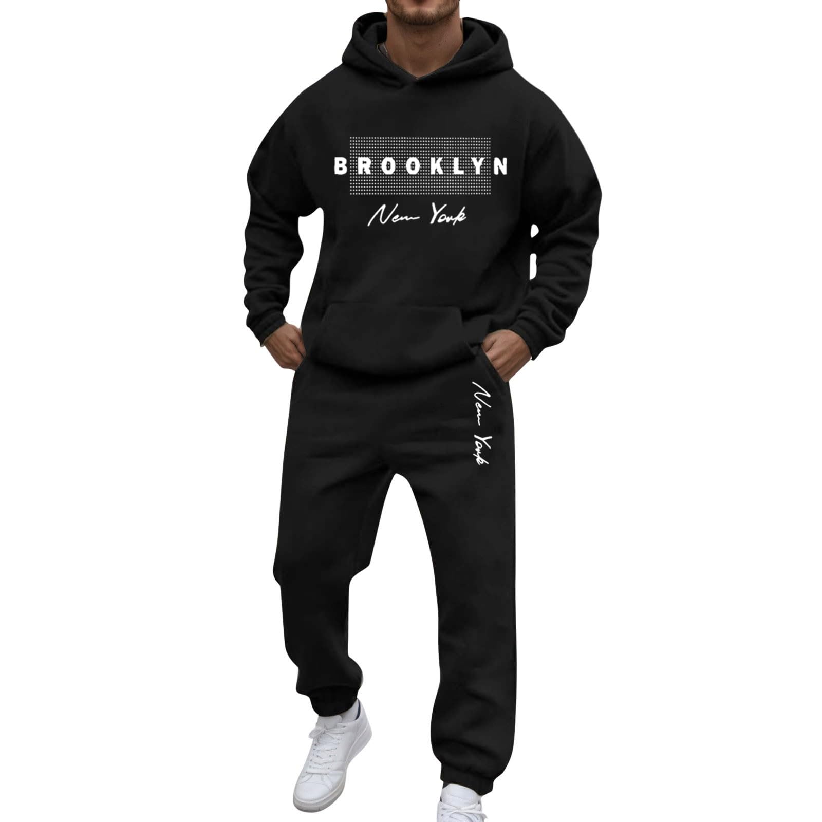 WWricotta Sweat capuche polaire homme, manches raglan, cordon, poches, pantalon, ensemble sport/A