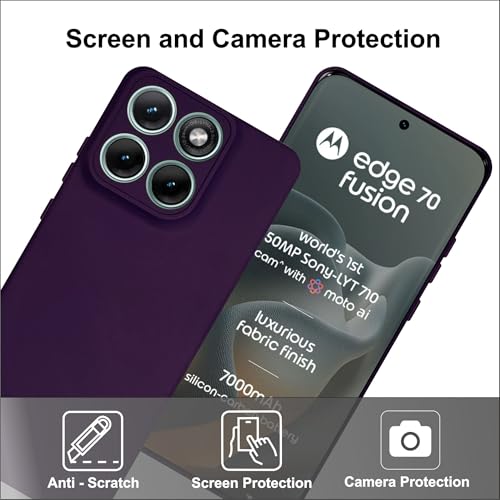 Image of SBMS Silicone Back Cover Case for Motorola Moto Edge 70 Fusion 5G | Soft Micro-Fibre Lining Inside | Camera Protection Bump | Shockproof Back Cover Case for Moto Edge 70 Fusion (Candy Cloth Purple)