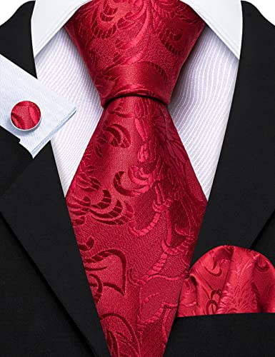 Image of Barry.Wang Flower Ties for Men Handkerchief Cufflinks Set Wedding Necktie Set Party