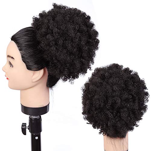 Afro Puff Ponytails for Women Kinky Curls Updo Ponytails Short Synthetic Drawstring Ponytails with 2 Clips, Average Size, 2