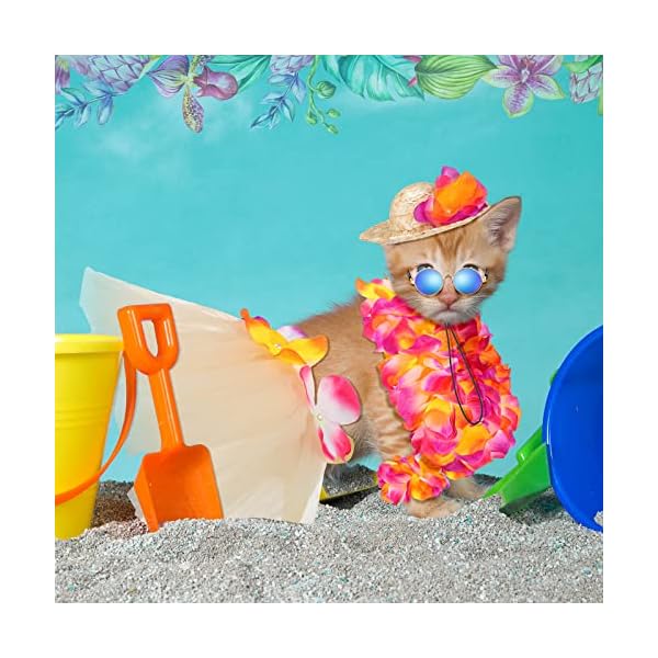 6 pcs halloween pet dog hawaiian costume includes dog tutu skirt dog sunglasses summer grass dog dresses with straw hat and garland dog outfit dog costumes for dogs puppy hawaii luau party supplies - image 8