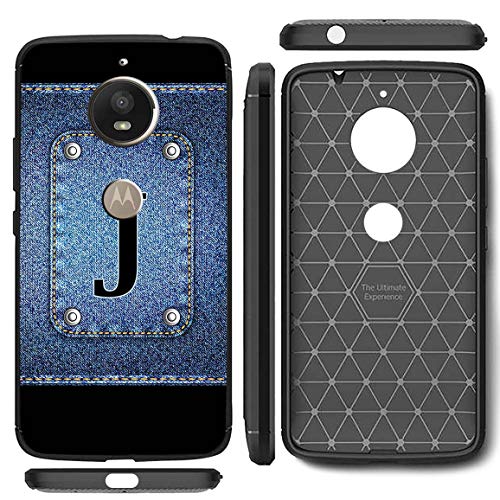 Image of Amazon Brand - Solimo Designer Button Jeans Alphabet-J Printed Soft & Flexible Hybrid Back Case Mobile Cover for Motorola Moto E4 Plus