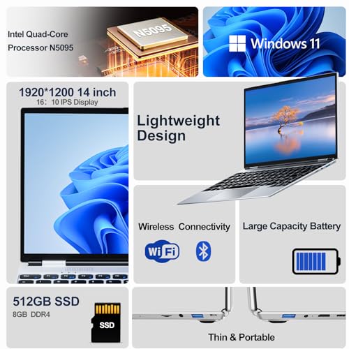 2024 Newest 14" Laptop Windows 11, 8GB RAM 512GB SSD, Intel Quad-Core Processor (up to 2.9GHz), IPS FHD 1080P Display Laptop Computer with USB Type-C&A, Mini HDMI, TF Card Slot, WiFi, Slim - Image 3