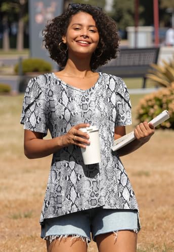 Image of CATHY 2026 Women Tops Summer Short Sleeve Tunic V Neck T-Shirts Loose Casual Floral Blouse S-4XL
