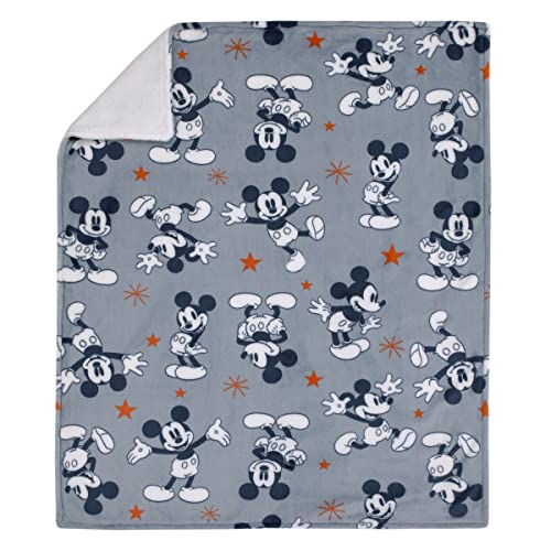Image of NoJo Disney Mickey Mouse Gray, Navy, White and Red Stars Super Soft Sherpa Baby Blanket