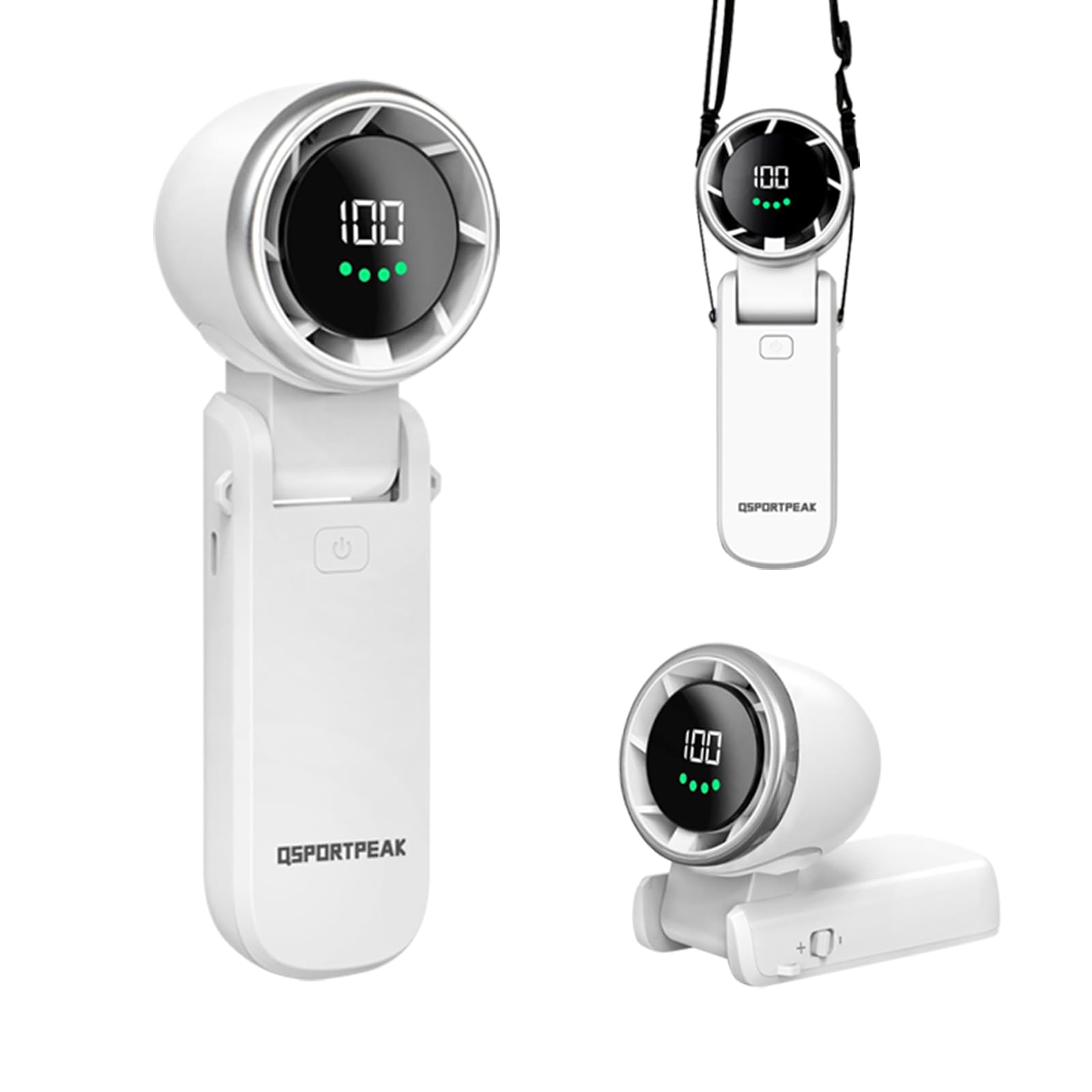 QSPORTPEAK Hand Held Fan Rechargeable, 4000mAh Portable Fan with LED Display, 100 Speeds Adjustable Mini Desk Fan, Travel Essentials & Gifts for Women Men,White