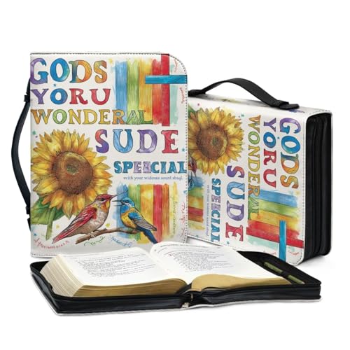 Sunflower Print Bible Bag Bible Study for Women Girls Rainbow Cross Carrying Book Case Church Bag Bible Bible Study Supplies Accessories Leather Bible Covers size：XL4