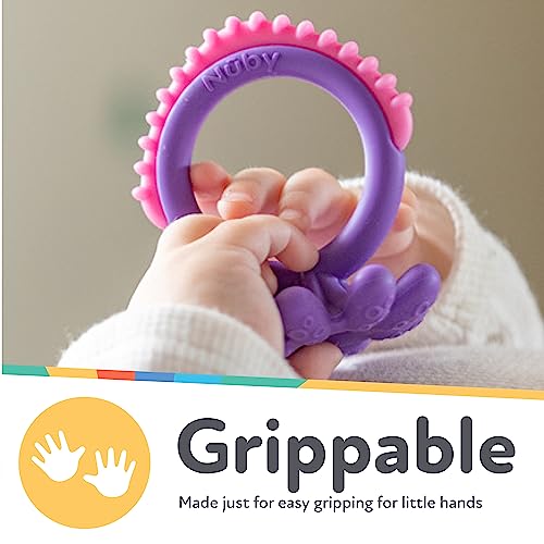 Image of Nuby Geo Zoos Massaging Teether - Baby Teething Toy - Soft Easy Grip - 3+ Months - Purple Octopus