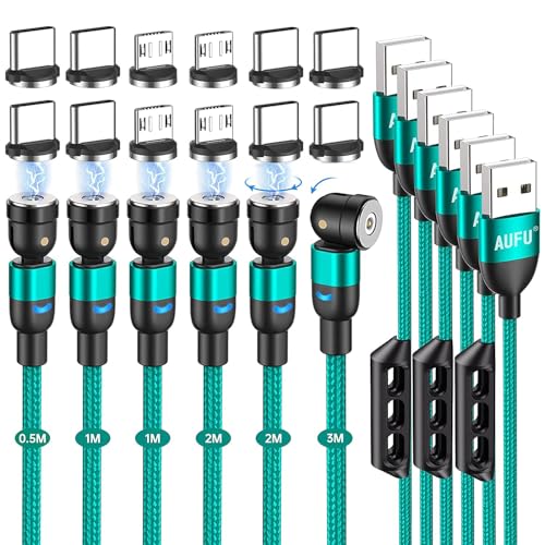 AUFU Magnetic Charging Cable Magnetic Charger Cable 6 Pack [0.5m/1m/2m/3m] USB C 360 and 180 Rotatable With Micro/Type C for Smartphone