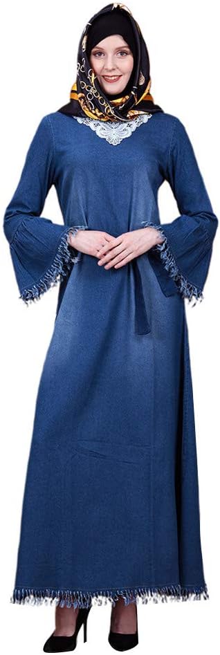 FIRERO Women Muslim Denim Dress Islamic Abaya Clothing Lady Denim Maxi Long Dress