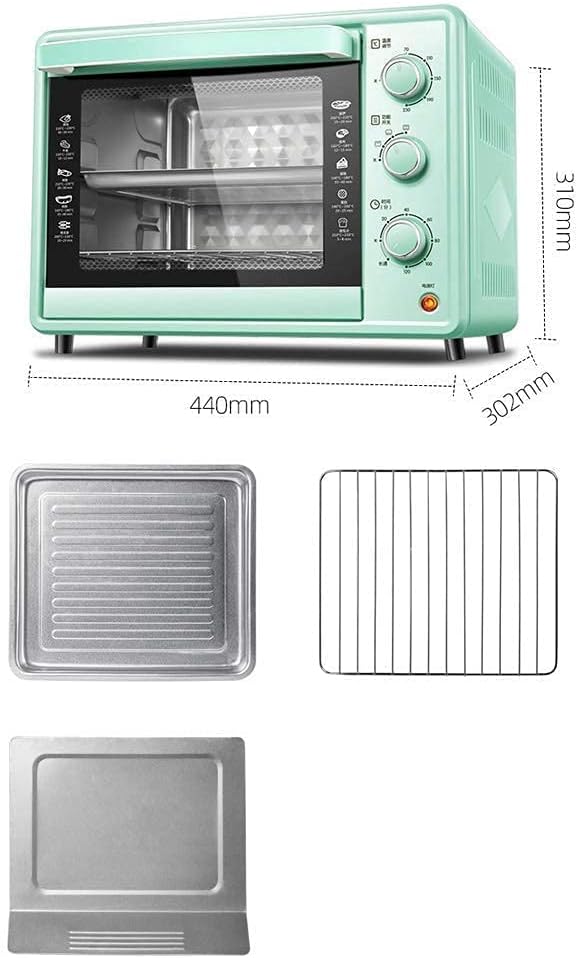 30L Mini Oven Adjustable Temperature 0-230℃ and 120 Minutes Timing Four-Layer Baking Position Household Baking Multifunctional Automatic Electric Oven for Baking Cakes and Bread with Accesso (Green)