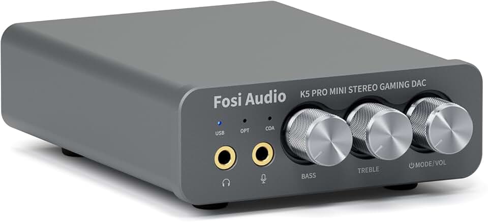Fosi Audio K5 Pro Gaming DAC Amplificador de fone de ouvido Mini Hi-Fi Estéreo Digital Analógico Conversor de Áudio USB Tipo C/Óptico/Coaxial para RCA / 3,5 MM AUX para PS5 / PC/MAC/Computador