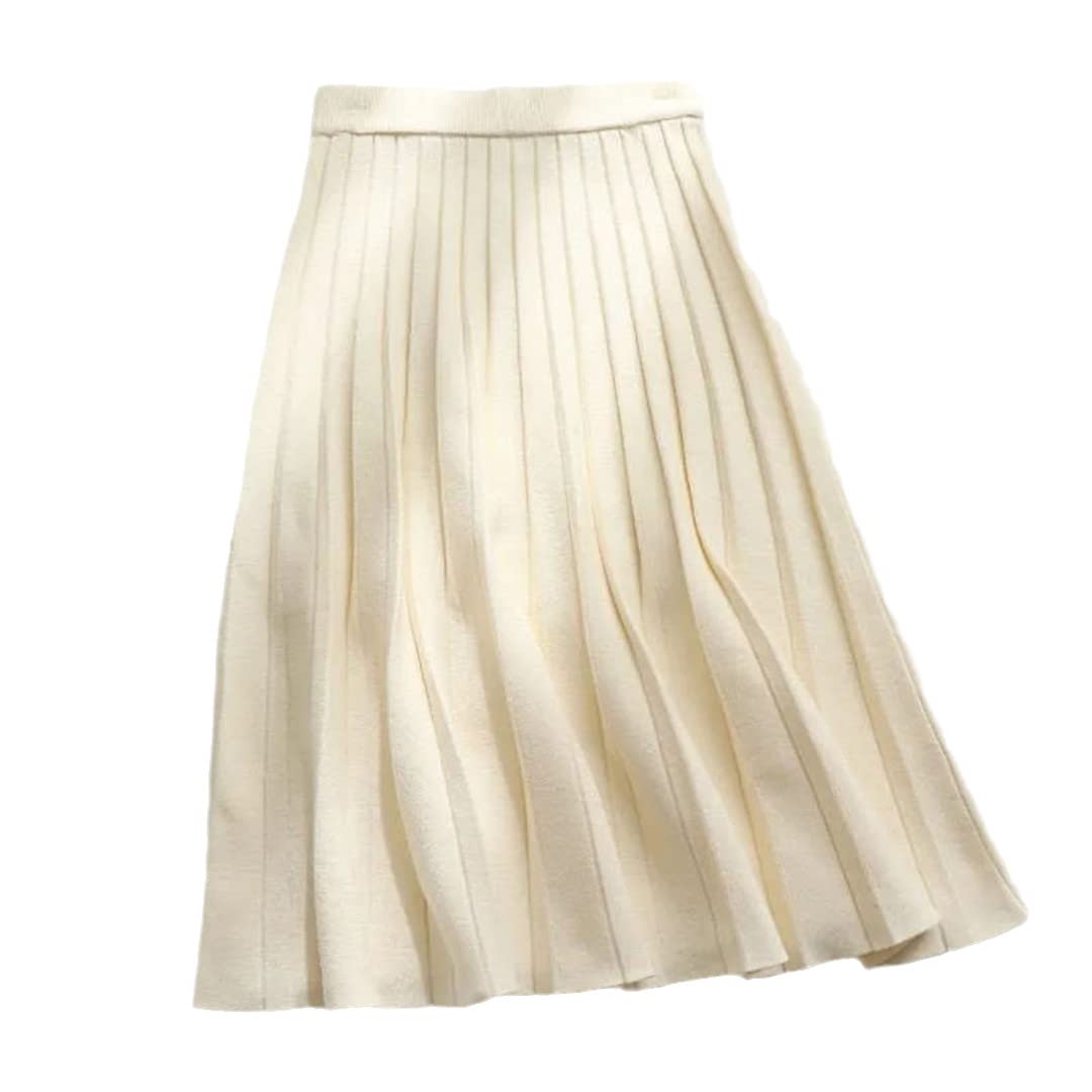 Lmtossey Gonna longuette in maglia da donna coreana autunno e inverno A-Line gonna lunga plissettata a vita alta, Beige, XXL