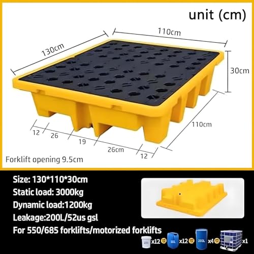 Générique Plateforme de rétention modulaire Jaune et Noire avec Drain, bacs empilables étanches pour Garage, Cuisine, sous-Sol et Stockage Industriel - 120 x 60 x 18 cm