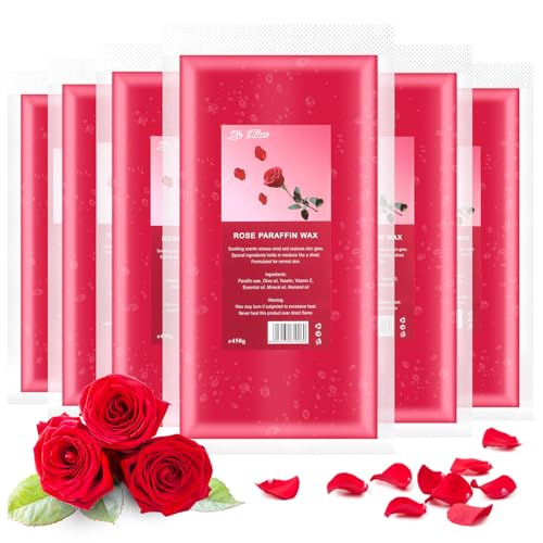 AYITOO Cera de Parafina Rosa 2700g, Cera de Parafina para Manos y Pies Tratamientos Estéticos, Cera de Parafina Set para Manos y Pies para Hogar, 6x450g Parafina para Manos y Pies Rosa