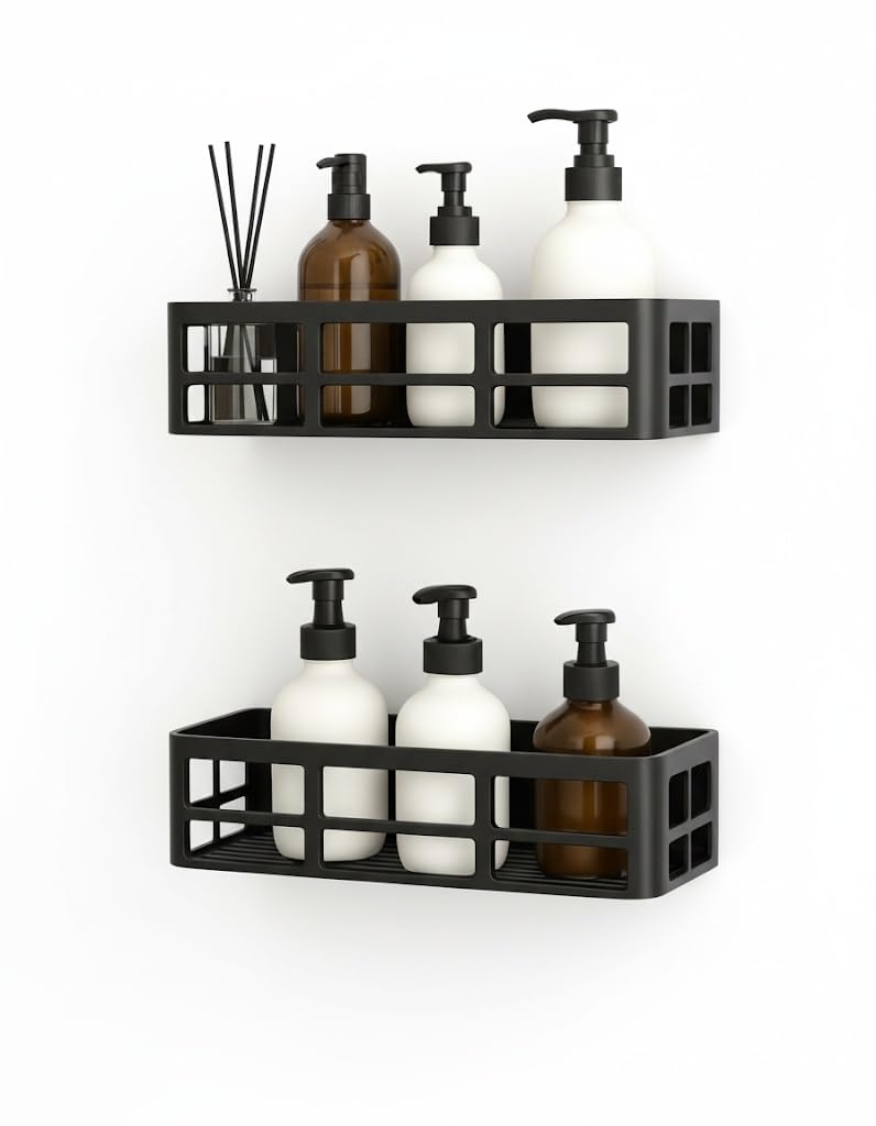 Orret Home 2 Adet Yapışkanlı Banyo Organizer Duş Rafı – Delmeden Montaj, Su Geçirmez Banyo ve Mutfak Duvar Organizeri,Suya Dayanıklı Pratik Saklama Rafı 12x27x6.5 Cm