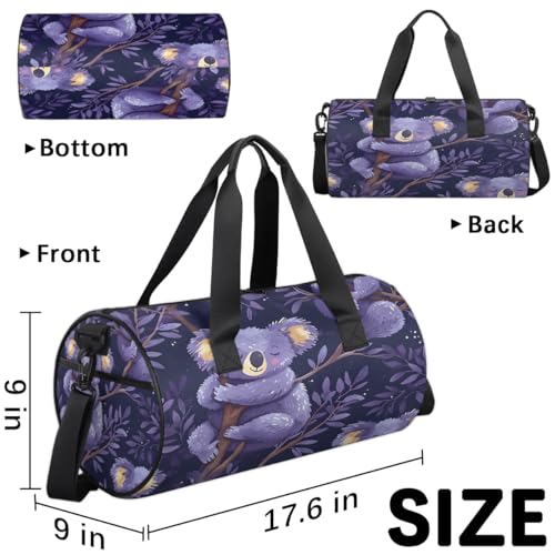 Koala Purple Travel Gym Bag Waterproof Sport Dance Bag for Women Men Portable Gymnastics Duffel Bags Canvas Tote Carry on Handbag for Workout Overnight Weekender3