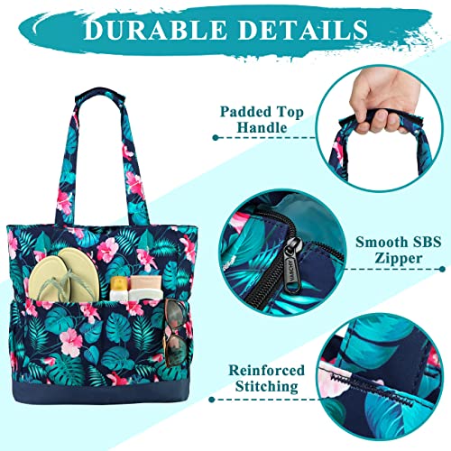 Image of VASCHY Beach Bag for Women, Large Waterproof Sandproof Fold-able Packable Pool Tote Bag w Zipper /Pockets