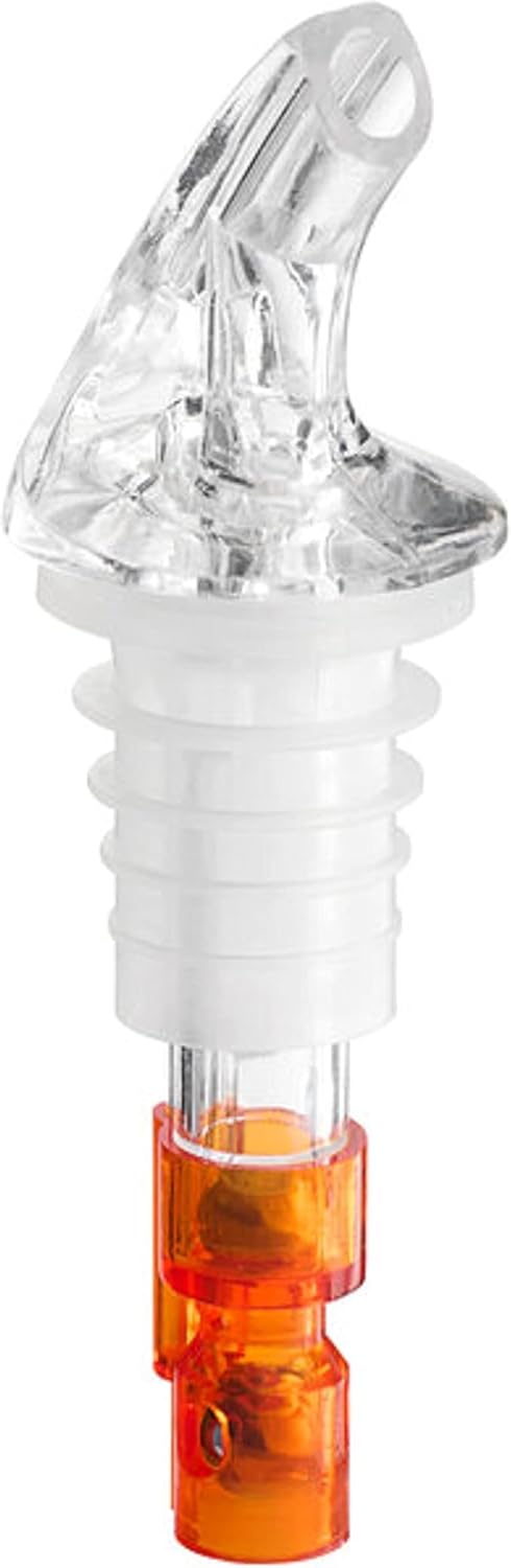Betolla (Pack of 12) 0.5 oz Measured Liquor Pourers – No-Collar Clear Pour Spouts with Orange Tail for Accurate, Consistent Serving