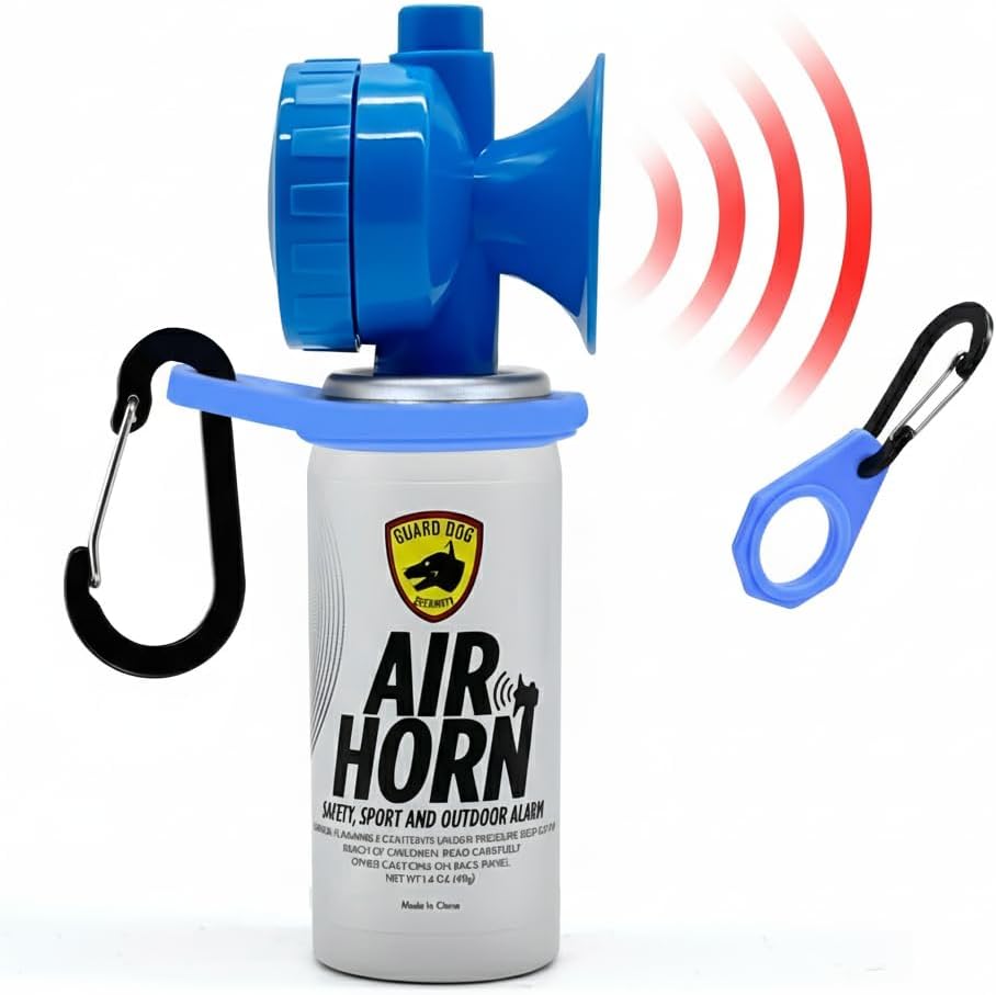Guard Dog Security Air Horn For Safety, Loud Blow Horn, Hand Held Mini Air Horn for Self-Defense, Audible Over 1 Mile, 1.4 oz Can, Powerful, Portable and Mini Canned Accessories for Protection