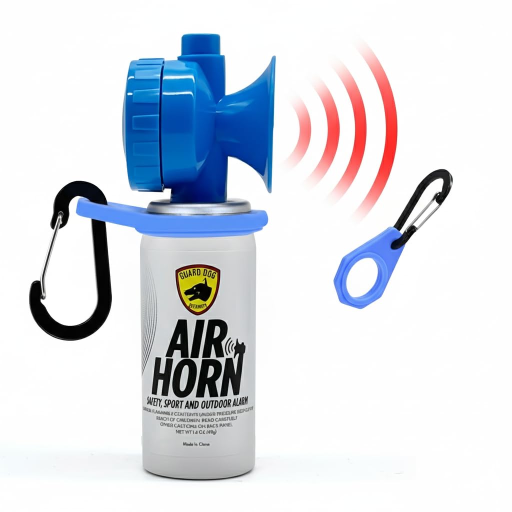 Guard Dog Security Air Horn For Safety, Loud Blow Horn, Hand Held Mini Air Horn for Self-Defense, Audible Over 1 Mile, 1.4 oz Can, Powerful, Portable and Mini Canned Accessories for Protection