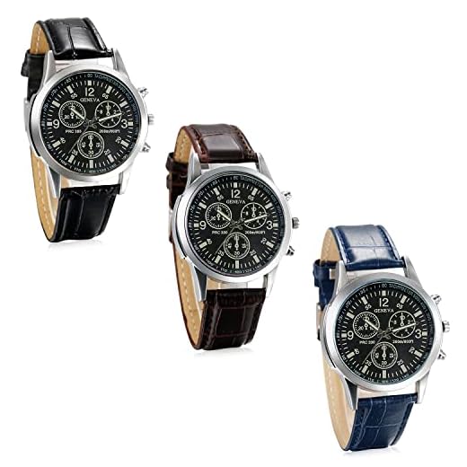 JewelryWe Relojes para Hombre Relojes de Hombre Caballero, 3 Subesferas Decorativas Reloj de Moda, Correa de Cuero Clásico Casual