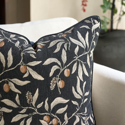 Image of Alerfa Black Floral Throw Pillow Cover 20 x 20 Inch Sqaure Luxury Decorative Pillow Cover for Couch Living Room Bedroom