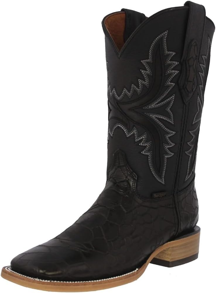 Texas Legacy Mens #170N Black Cowboy Boots Sea Turtle Print Leather Square Toe