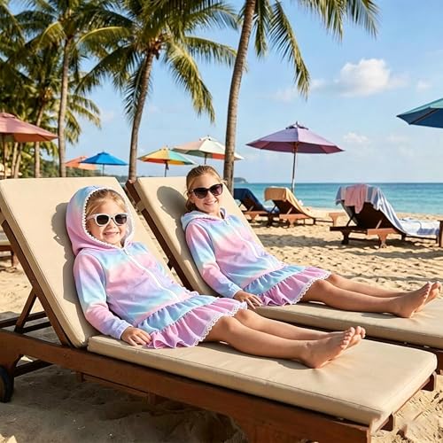 Image of MAYUMMPY Kids Girl Swim Cover Up Swimsuit Zipper Beach Pool Bathing Suit Hoodie Dress Terry Coverup Swimwear
