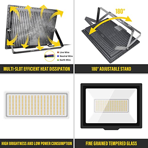 Willpower 2pcs Outdoor LED Floodlights 200W 20000LM LED Security Lights IP66 Waterproof 175V-265V Daylight Warm White 3000K Wall Light for Garden Garage Back Door Yard Lawn Court Patio - Image 3