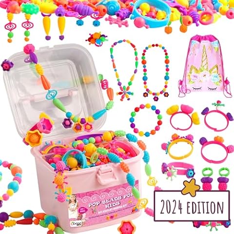 Orian Pop Beads Jewelry Making Kit for Girls, 550+ Piece Set for Girls Ages 3 and Up,Colorful Snap Beads,Bracelet,Necklaces and Rings Unicorn Gift Bag Cover