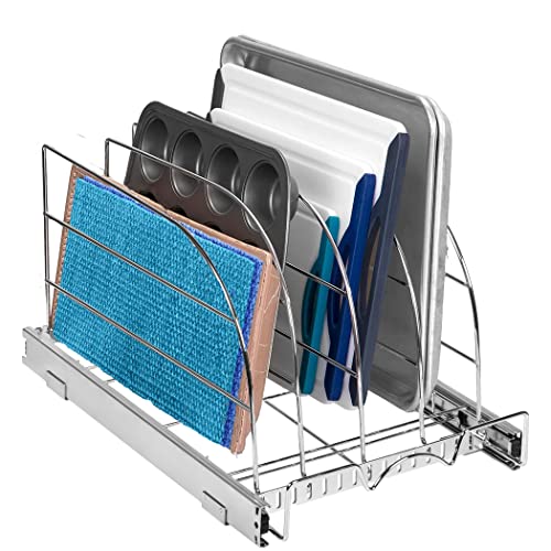 HOLDNâ STORAGE Pull Out Organizer for Cookie Sheet, Cutting Board, Bakeware, and Tray, Heavy Duty - Lifetime Limited Warranty - for Kitchen Pantry Cabinets, 12.5âW x 21âD x 11" H, Chrome - Image 2