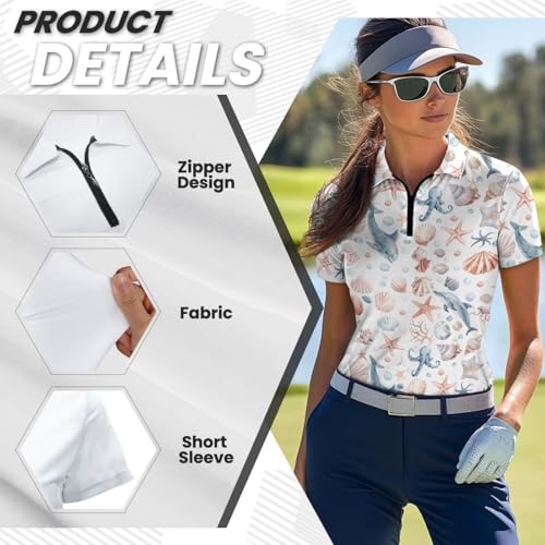 Camisa de golf para mujer con manga corta ligera y cremallera de un cuarto 6