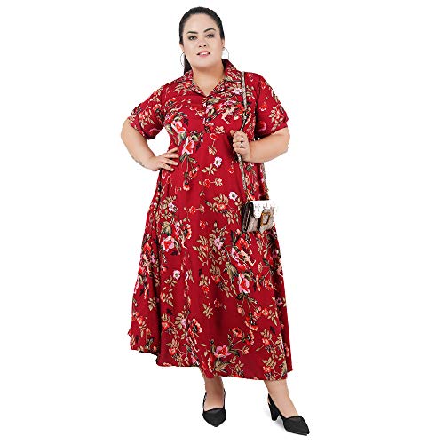 Image of Indietoga Women's Floral Printed Crepe Fit and Flare Maxi Dress (2XL to 10XL)