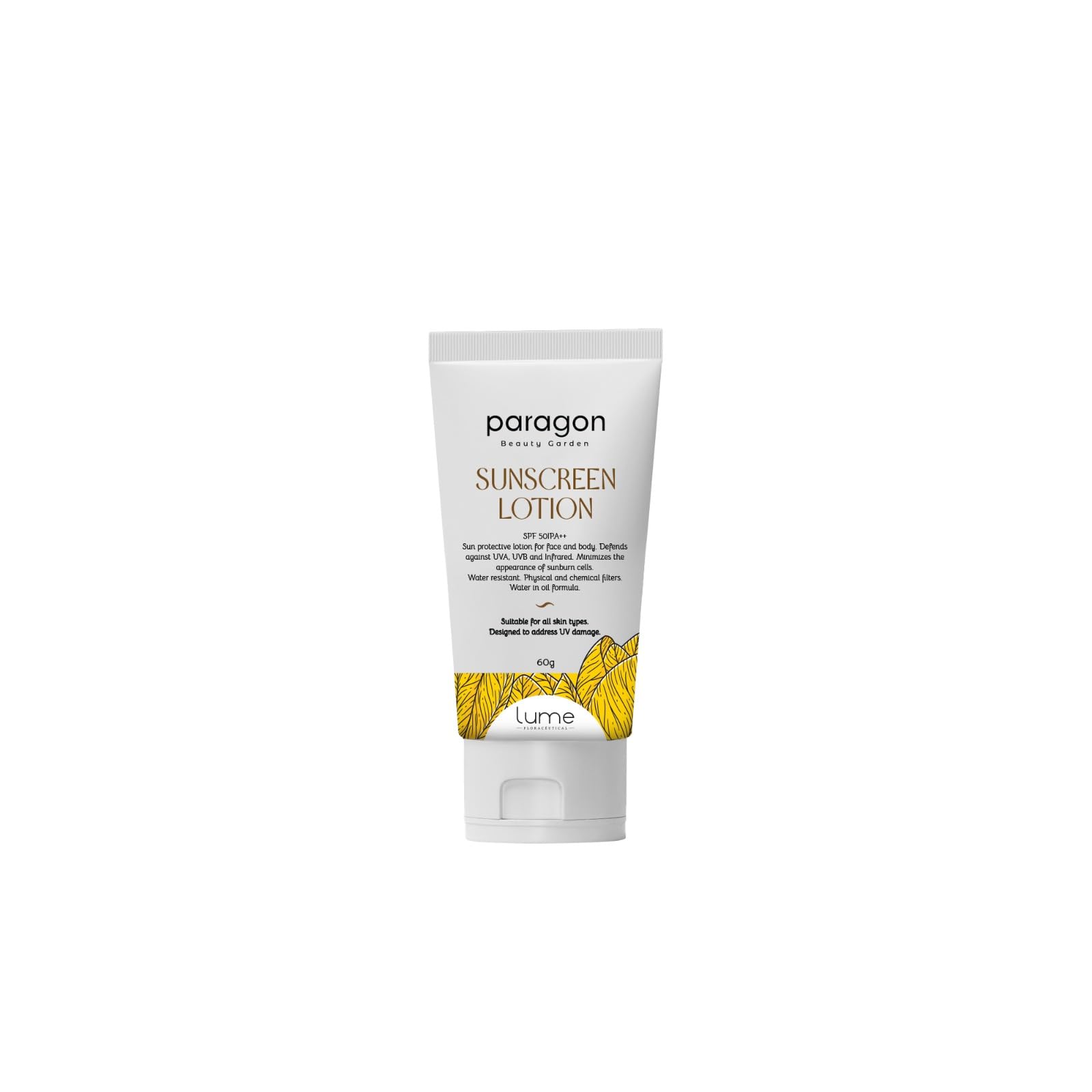 Sunscreen Lotion (60 Gram) by Paragon Beauty Garden SPF50 PA++ Water Resistant| Suitable for all skin types | for Women and Men