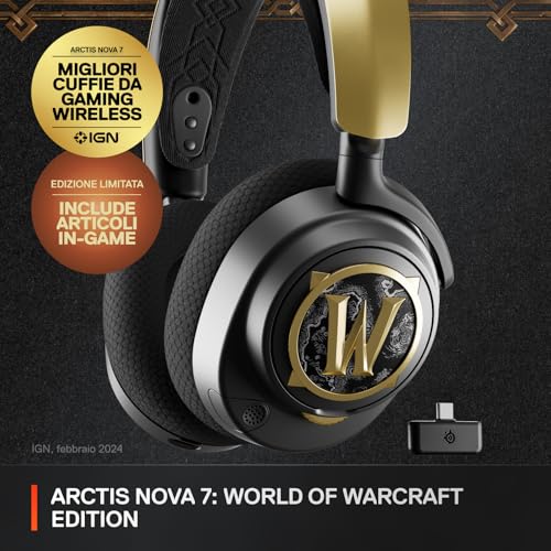 SteelSeries Arctis Nova 7 cuffie da gioco wireless multipiattaforma - World of Warcraft Edition - Include articoli in-game 2,4 GHz + Bluetooth mixabile - Batteria USB-C da 38 ore - PS5, PC, Switch - Immagine 1