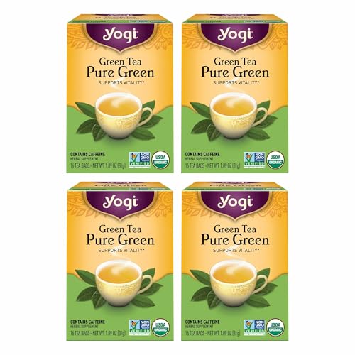 Yogi Tea Pure Green Tea - 16 Bags per Pack (4 Packs) - Organic - Supports Overall Health & Provides...