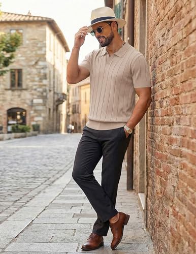 Image of COOFANDY Mens Polo Shirts Short Sleeve V Neck Knit Shirts for Men Casual Old Money Clothes Mens Golf Shirt