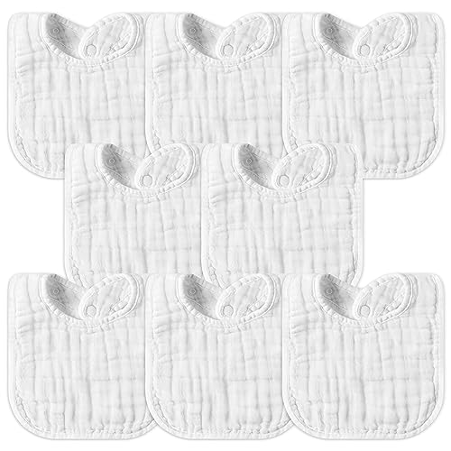 Image of GROBRO7 8Pcs Muslin Baby Bibs Soft Cotton Adjustable Snap Drool Bib Absorbent Breathable Feeding Bibs for Teething Drooling