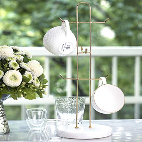 Marble Gold Plating Mug Holder Coffee Cup Holder Rack Drinkware Rack Kitchen Accessories Storage Tea Cup Organizer Drinkware Rack Holds 6 Cups