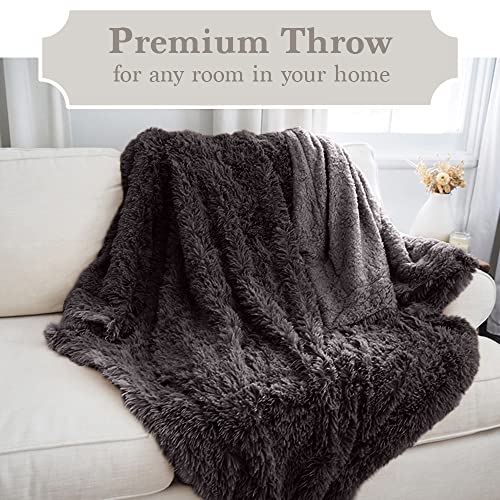 The Connecticut Home Company Throw Blanket, Soft Plush Reversible Shag And Sherpa, Warm Thick Throws For Bed, Comfy Washable Bedding Accent Blankets For Sofa Couch Chair, 65X50, Gray #TOP6