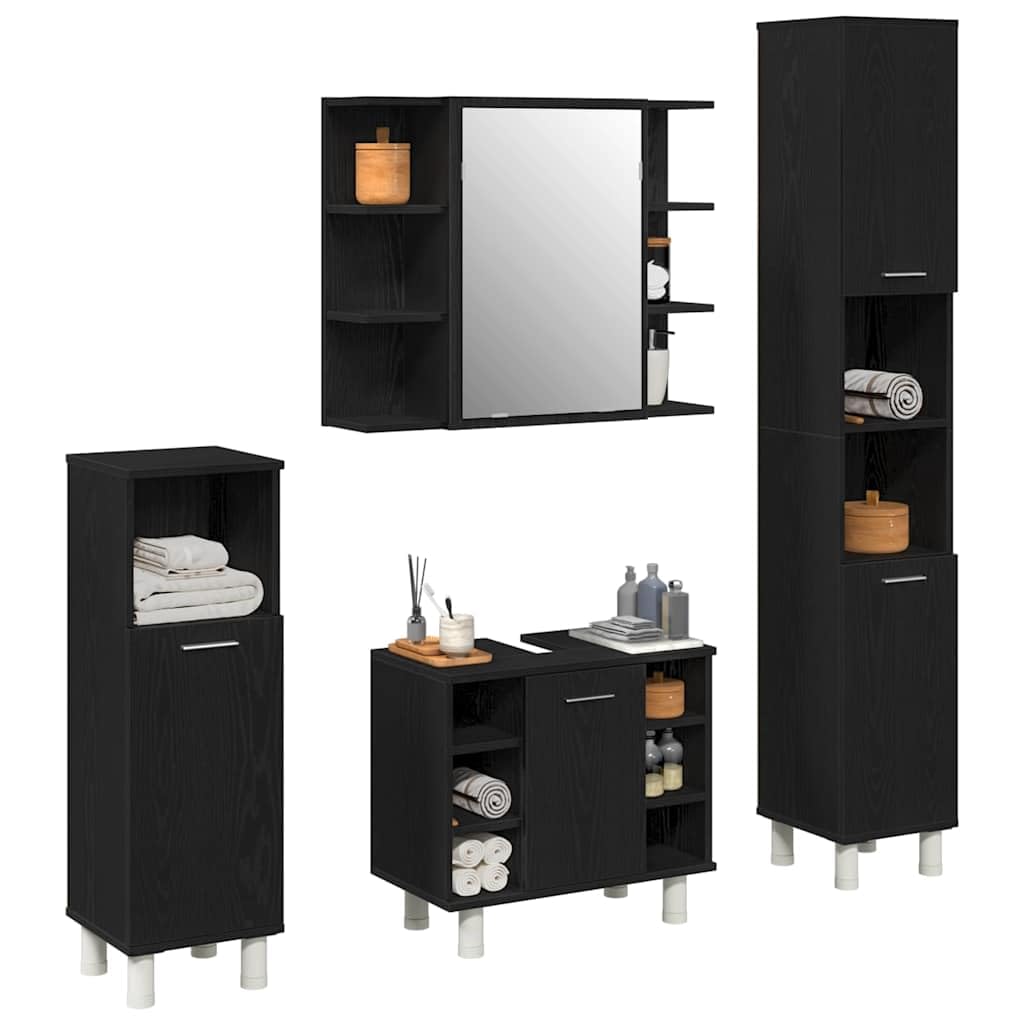 Juego de Muebles de baño 4 pcs Negro 30 x 30 x 179,5 cm,Conjuntos de Muebles,Muebles de baño,69.8kg-3333047