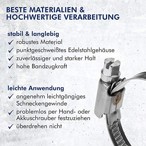 GARSIDURO® 6 Stück DIN3017 Schlauchschellen 10-16 mm in W5 Industriequalität, Bandbreite 9 mm – rostfreie V4A… – Bild 3