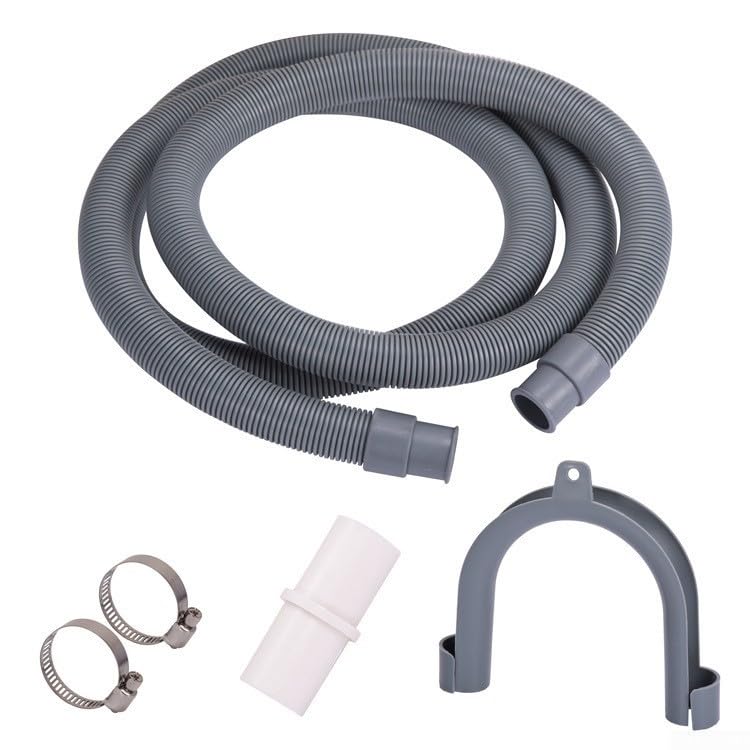 Juego de manguera de drenaje de extensión para lavadoras y lavavajillas, incluye abrazadera en forma de U, adaptador de conector y clips de acero inoxidable (1,5 m)