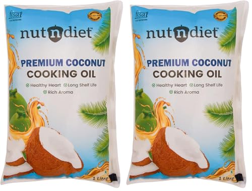 Image of nutndiet Premium Edible Coconut Oil For Cooking, Pouch 1 Litre (Pack of 2)
