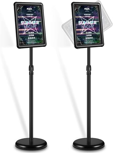 Miniatura 1 de YOSE Soporte ajustable para cartel (paquete de 2), soporte de pie de pedestal de 8.5 x 11 pulgadas, marco de aluminio negro con esquina redondeada