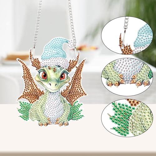 Image of AiYuanzsh 5D Diamond Painting Hanging for Adults, Christmas Dragon Diamond Art Pendant Kit, DIY Rhinestone Painting Ornament for Home, Garden, Door, Wall, and Window Decor