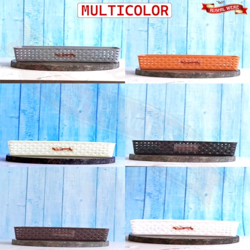 Image of Multipurpose Desk Organizer Basket | 2 Free Mobile Pyramid Stand | Compact and Stackable | For Kitchen, Bathroom, Office, Makeup| Multicolour | 23 x 8 x 5 cm | Plastic | Pack of 12