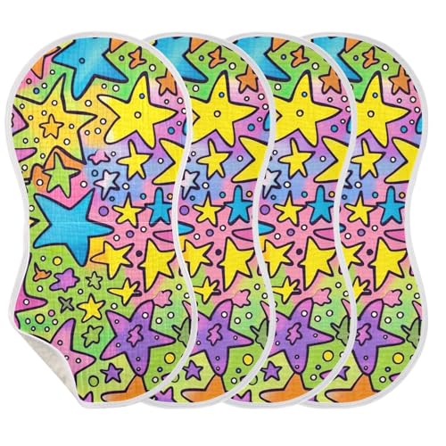 2 Pack Baby Burp Cloths, Soft Absorbent Burping Cloths for Babies, Cotton Milk Spit Up Rags, Large Size for Newborns, Baby Boys and Girls (Beautiful Colorful Stars)3