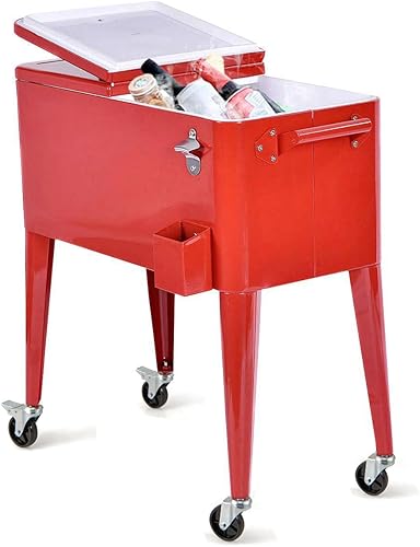HAPPYGRILL 80 Quart Rolling Cooler Cart with Lockable Wheels, Outdoor Beer Beverage Cooling Ice Chest with Bottle Opener & Cap Catcher, for Party